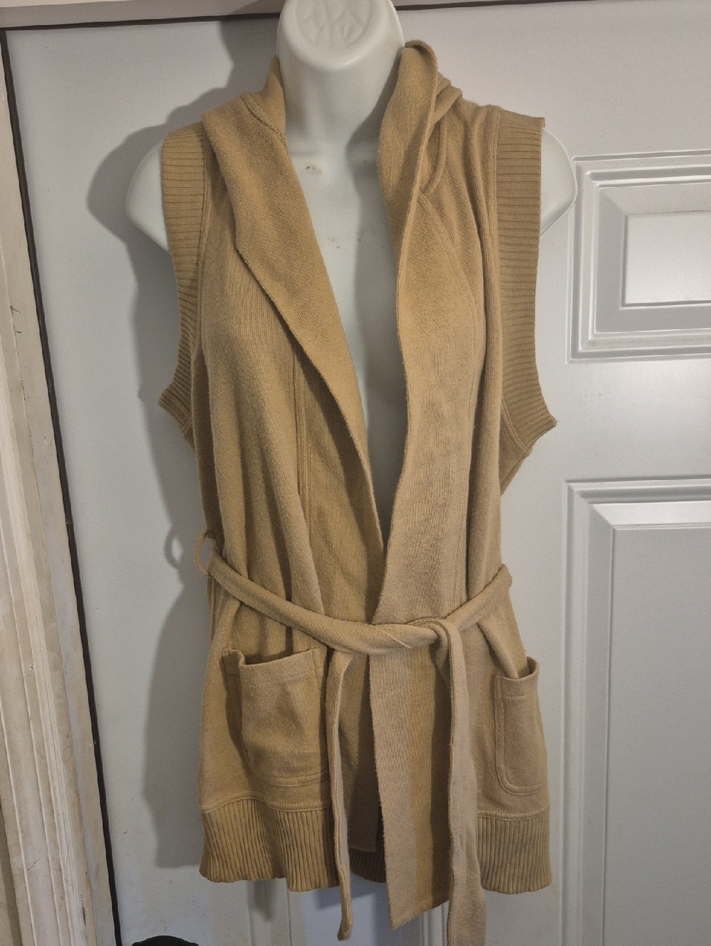 Polo by Ralph Lauren Camel Hooded Sleeveless Knit Vest with Belt